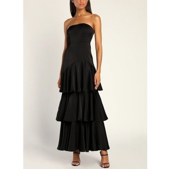 Lulus Dresses & Skirts - Lulus Black‎ Strapless Tiered Ruffle Maxi Dress XS Evening Formal